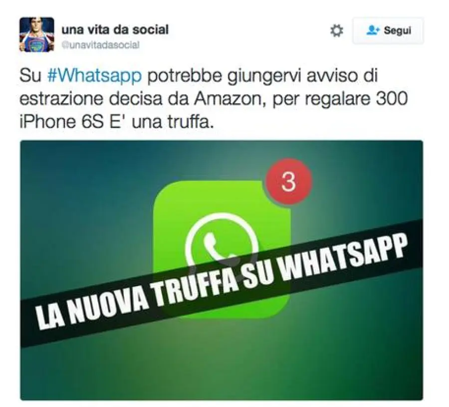 Allarme truffa su Whatsapp